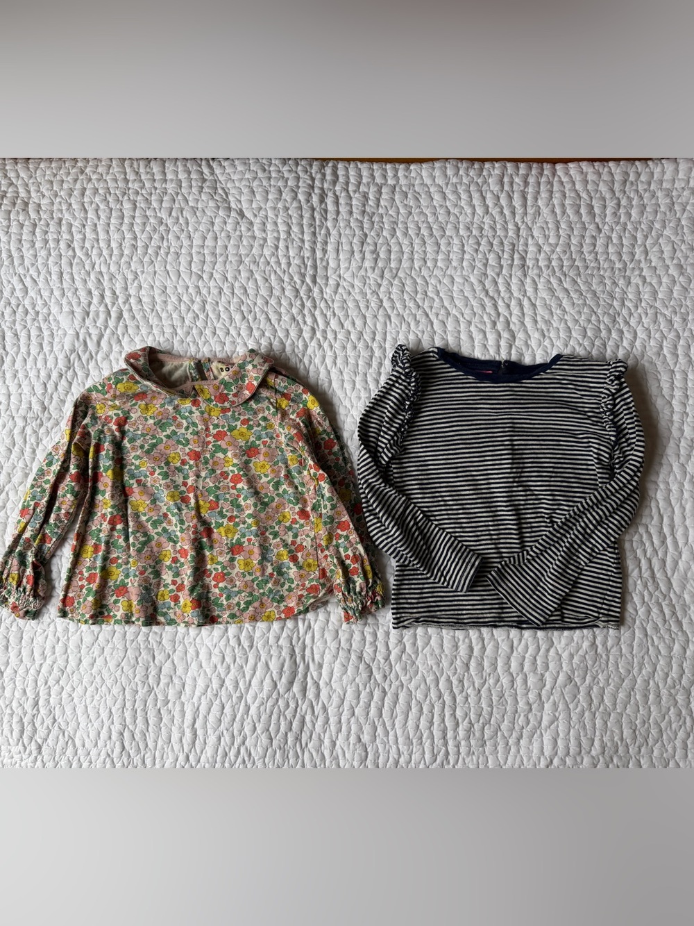 Mini Boden Pink Floral Long-Sleeve Top & Navy Stripe Tee Duo